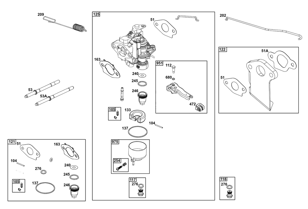 Carburetor Group Diagram and Parts List for 10V332-0041-F1  Briggs and Stratton Engine